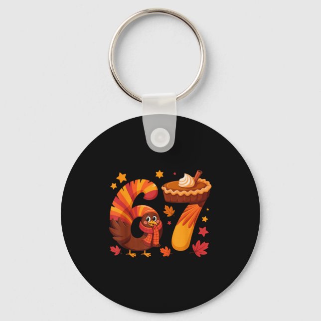 Funny Turkey Thanksgiving 67 Meme Six Seven  Keychain (Front)