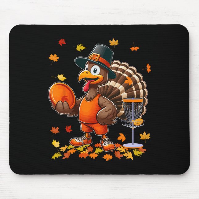 Funny Turkey Thanksgiving Costume Disc Golf Player Mouse Pad (Front)