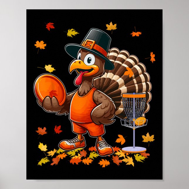 Funny Turkey Thanksgiving Costume Disc Golf Player Poster (Front)