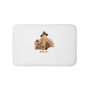 Funny Turkey Thanksgiving Eat Pizza Vegan Pilgrim Bath Mat