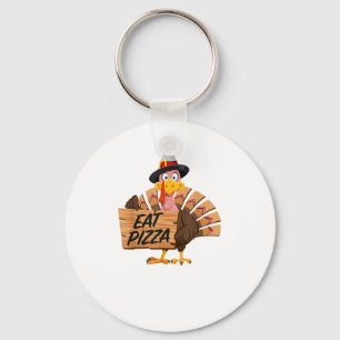 Funny Turkey Thanksgiving Eat Pizza Vegan Pilgrim Keychain