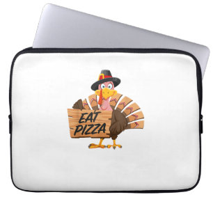Funny Turkey Thanksgiving Eat Pizza Vegan Pilgrim Laptop Sleeve