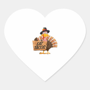 Funny Turkey Thanksgiving Eat Tacos Vegan Pilgrim Heart Sticker