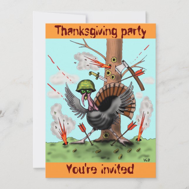 Funny turkey Thanksgiving party invitation card (Front)