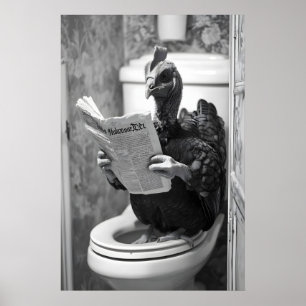 Funny Turkey Toilet Print, Newspaper Reading Poster