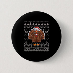 Funny Turkey Ugly Christmas Sweater Santa Xmas Pjs 2 Inch Round Button
