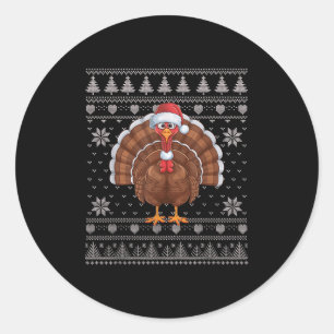 Funny Turkey Ugly Christmas Sweater Santa Xmas Pjs Classic Round Sticker