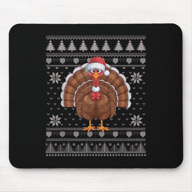 Funny Turkey Ugly Christmas Sweater Santa Xmas Pjs Mouse Pad (Front)