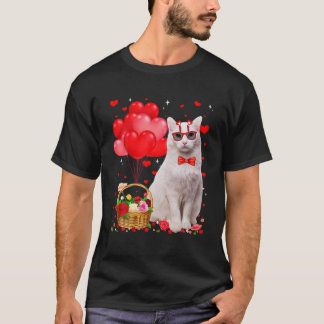Funny Turkish Angora Cat Heart Valentine Cat Lover T-Shirt