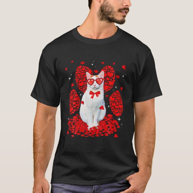 Funny Turkish Van Cat Valentine Paw Heart Cat Love T-Shirt (Front)