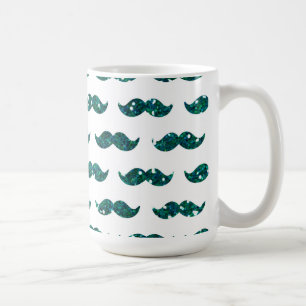 Funny Turquoise Glitter Moustache Pattern Printed Coffee Mug
