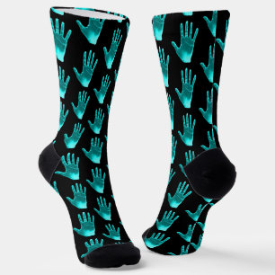 Funny Turquoise Hand Pattern Socks