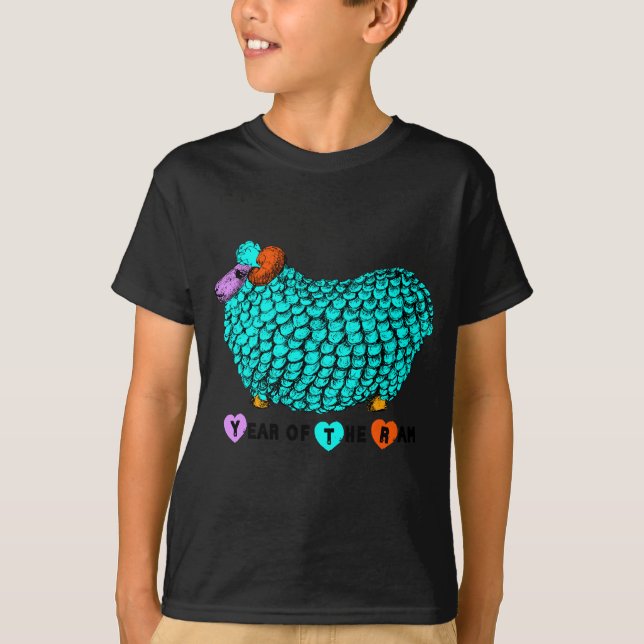 Funny Turquoise Ram Chinese New Year Zodiac Kids B T-Shirt (Front)