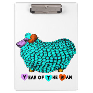 Funny Turquoise Ram Chinese Year Zodiac Clipboard