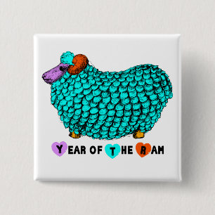 Funny Turquoise Ram Chinese Year Zodiac Square B 2 Inch Square Button
