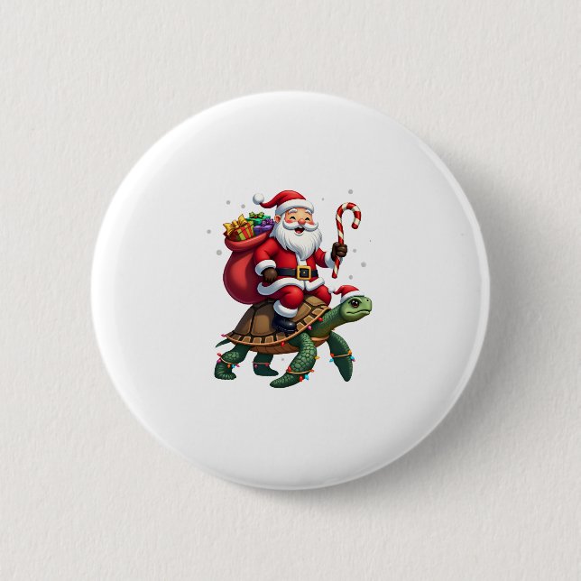 Funny Turtle Christmas Santa Riding Sea Turtle Xma 2 Inch Round Button (Front)