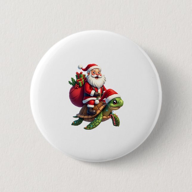 Funny Turtle Christmas Santa Riding Sea Turtle Xma 2 Inch Round Button (Front)