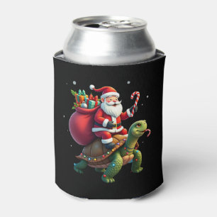 Funny Turtle Christmas Santa Riding Sea Turtle Xma Can Cooler