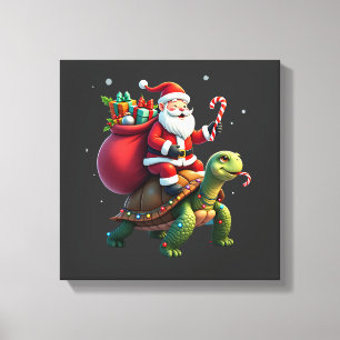 Funny Turtle Christmas Santa Riding Sea Turtle Xma Canvas Print