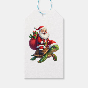 Funny Turtle Christmas Santa Riding Sea Turtle Xma Gift Tags