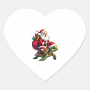Funny Turtle Christmas Santa Riding Sea Turtle Xma Heart Sticker