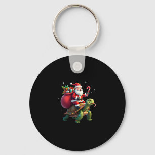 Funny Turtle Christmas Santa Riding Sea Turtle Xma Keychain