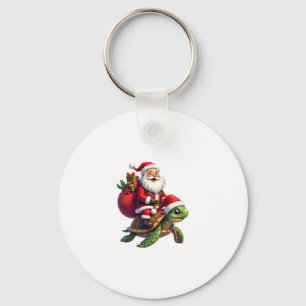 Funny Turtle Christmas Santa Riding Sea Turtle Xma Keychain
