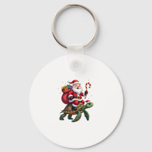 Funny Turtle Christmas Santa Riding Sea Turtle Xma Keychain