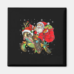 Funny Turtle Christmas Santa Riding Sea Turtle Xma Magnet