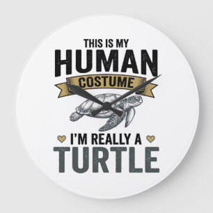 Funny Turtle Costume Vintage Engraving Design_1 Large Clock