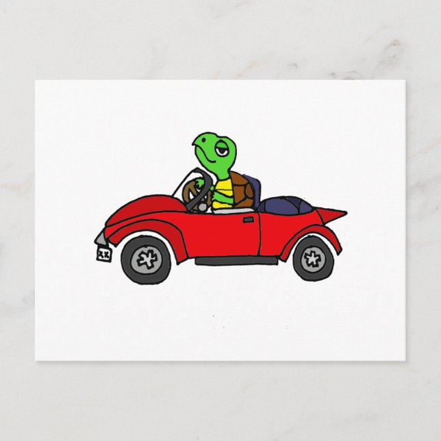 Funny Turtle Driving Red Convertible Car Postcard (Front)