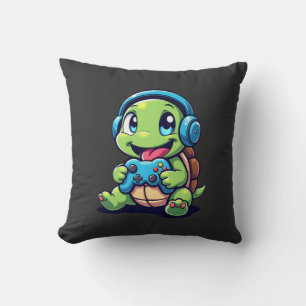 Funny Turtle Gamer Gaming Turtles Video Game (1) Throw Pillow