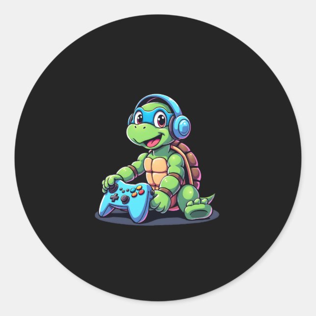 Funny Turtle Gamer Gaming Turtles Video Game (2) Classic Round Sticker (Front)