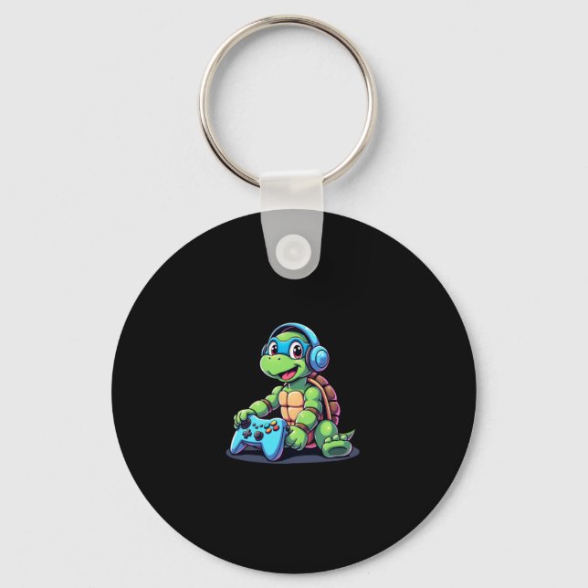 Funny Turtle Gamer Gaming Turtles Video Game (2) Keychain (Front)