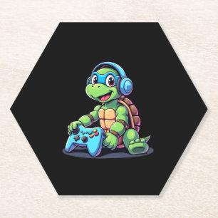 Funny Turtle Gamer Gaming Turtles Video Game (2) Paper Coaster