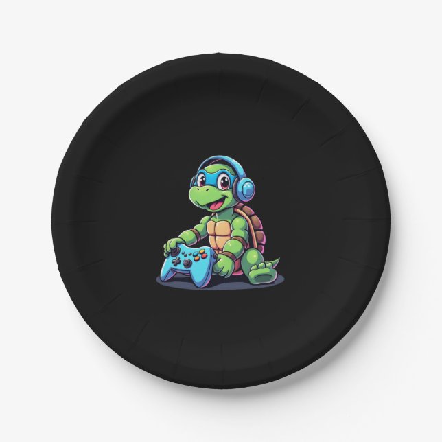 Funny Turtle Gamer Gaming Turtles Video Game (2) Paper Plate (Front)