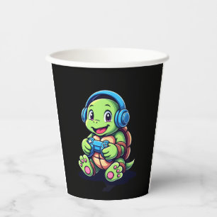 Funny Turtle Gamer Gaming Turtles Video Game (3) Paper Cups