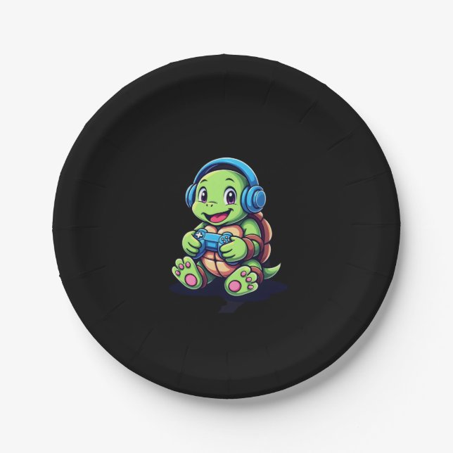 Funny Turtle Gamer Gaming Turtles Video Game (3) Paper Plate (Front)