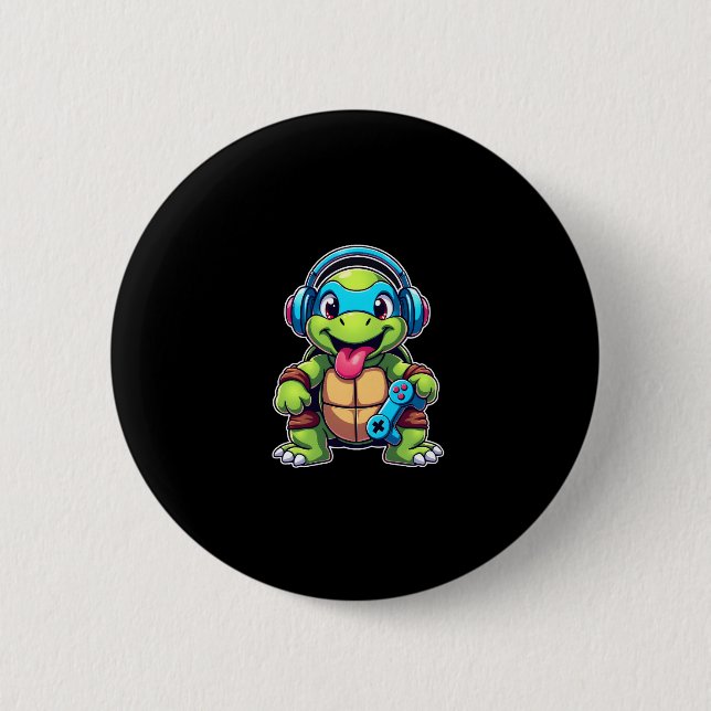 Funny Turtle Gamer Gaming Turtles Video Game (4) 2 Inch Round Button (Front)