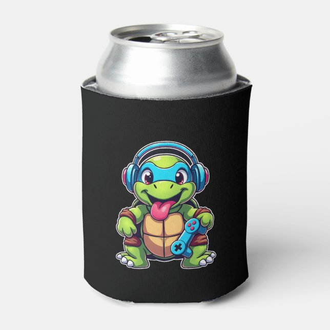 Funny Turtle Gamer Gaming Turtles Video Game (4) Can Cooler (Can Front)
