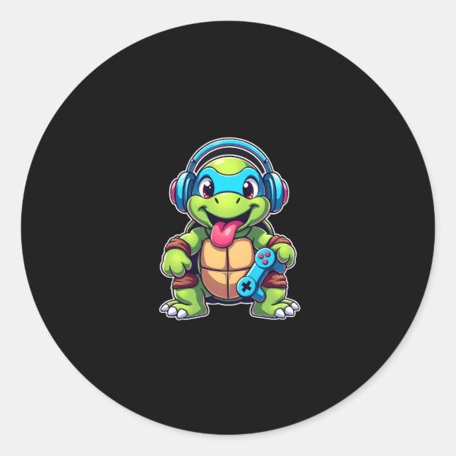 Funny Turtle Gamer Gaming Turtles Video Game (4) Classic Round Sticker (Front)