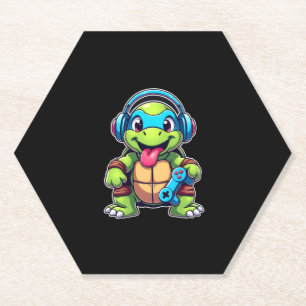Funny Turtle Gamer Gaming Turtles Video Game (4) Paper Coaster