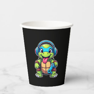 Funny Turtle Gamer Gaming Turtles Video Game (4) Paper Cups
