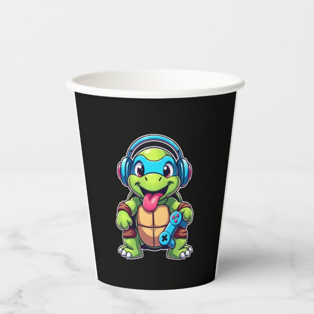 Funny Turtle Gamer Gaming Turtles Video Game (4) Paper Cups (Front)