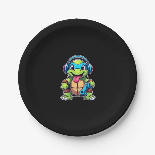Funny Turtle Gamer Gaming Turtles Video Game (4) Paper Plate (Front)