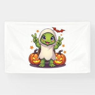 Funny Turtle Ghost Pumpkin Boo Halloween Kids Mens Banner