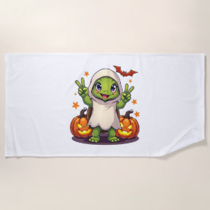 Funny Turtle Ghost Pumpkin Boo Halloween Kids Mens Beach Towel
