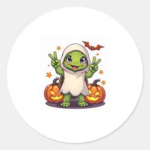 Funny Turtle Ghost Pumpkin Boo Halloween Kids Mens Classic Round Sticker