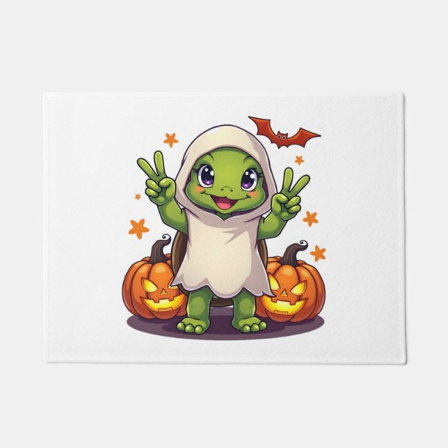 Funny Turtle Ghost Pumpkin Boo Halloween Kids Mens Doormat (Front)