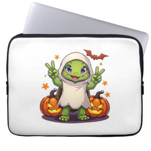 Funny Turtle Ghost Pumpkin Boo Halloween Kids Mens Laptop Sleeve